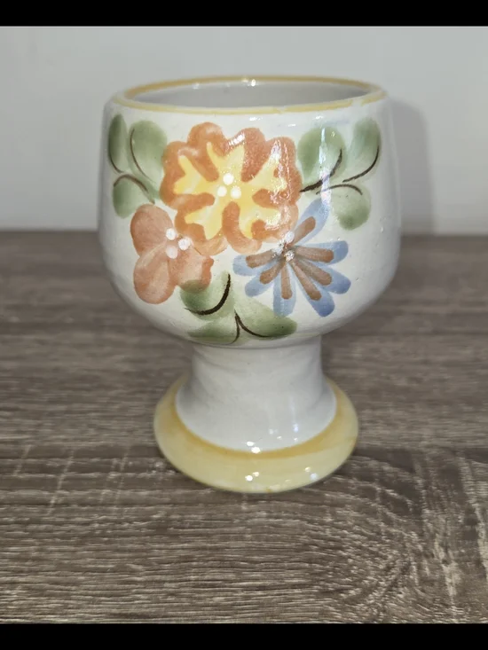 Louisville Stoneware Goblet Floral Yellow Footed Made in kentucky 4" - Picture 2 of 7